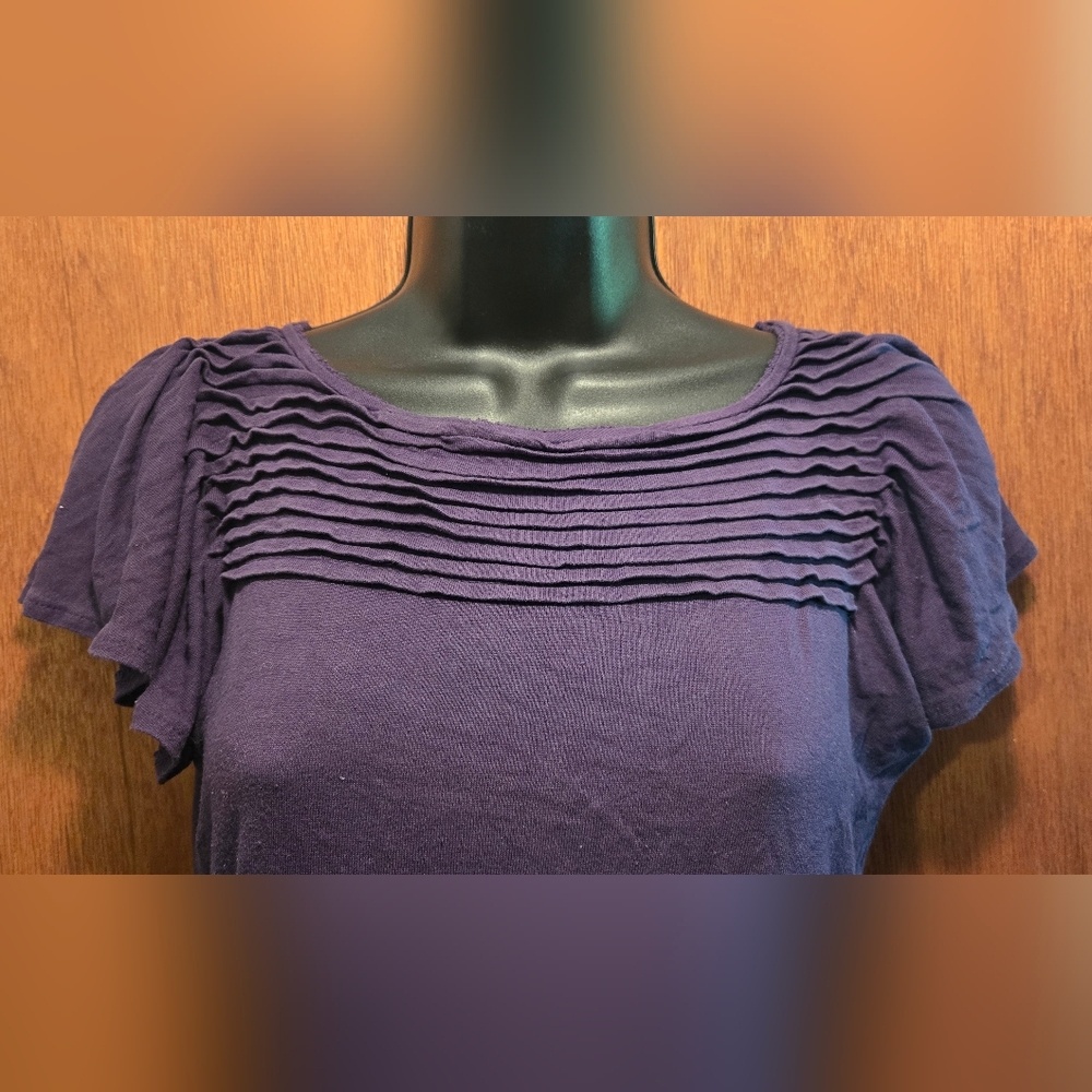Banana Republic Deep Blue/purple Short Sleeve Ruffle Tee SzM - Picture 3 of 6